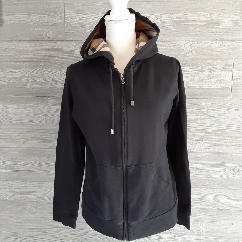 Burberry London Nova Check Zip Up Hoodie Elbow Patch Embroidered Logo RARE  Sz L - Picture 4 of 16